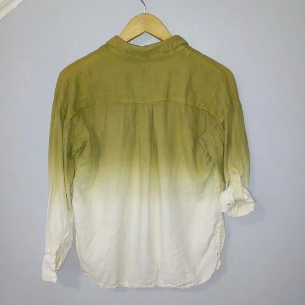 J Jason Wu X-Small Dip Dye Button Front Blouse-Linen Blend-Ombre-Roll Tab Sleeve